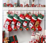 Infiher Personalised Christmas Stockings with Embroidered Name & Monogram,Custom Xmas Character Stocking with White Plush Cuff,18” Large Santa,Snowman,Reindeer,Dog,Cat Fireplace Stockings(4 Pack)