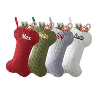 Infiher Personalised Dog Christmas Stocking Bone Shape 5 Pc Custom Dog Stocking with Embroidered Name,Customised Knit Xmas Stockings for Pets Fireplace Hanging Decoration Holiday Party