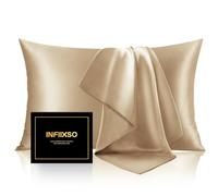 INFIIXSO Mulberry Silk Pillow Case King Size Set of 2, Silk Pillowcase with Hidden Zipper 20"x36", Extraordinary Smooth and Soft Pillow Cases for Hair and Skin(Champagne, 2 Pack)