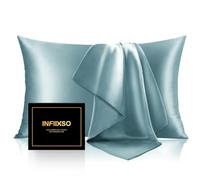 INFIIXSO Mulberry Silk Pillow Cases King Size - Hidden Zipper, Haze Blue