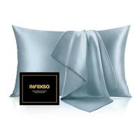 INFIIXSO Mulberry Silk Pillow Cases Queen Size - Hidden Zipper, Airy Blue