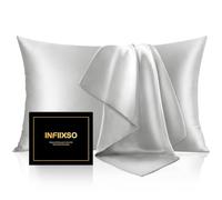 INFIIXSO Mulberry Silk Pillow Cases Standard Size with Zipper, Light Grey | Ultra Smooth & Soft Silk Pillowcase for Hair & Skin, Cooling Pillow Cover for Hot Sleepers, Hidden Zipper, 1Piece 20"x26"