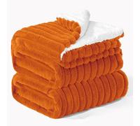 INFIIXSO Sherpa Fleece King Size Blanket - Super Soft & Warm Striped Fleece, Cozy Plush Fluffy Large Bed Blanket All Season Use (Burnt Orange, 104x90 Inches)