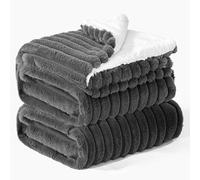 INFIIXSO Sherpa Fleece King Size Blanket - Super Soft & Warm Striped Fleece, Cozy Plush Fluffy Large Bed Blanket All Season Use (Grey, 104x90 Inches)
