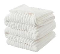 INFIIXSO Sherpa Fleece Queen Size Blanket - Striped Flannel Fleece Queen Size Throw Blanket for Bed All Season Use, Off White, 90x90 inches