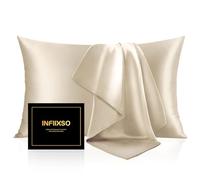 INFIIXSO Silk Pillow Cases 2 Pack Standard Size, Ultra Smooth & Soft Mulberry Silk Pillow Case for Hair and Skin, Breathable Cooling Silk Pillowcase with Hidden Zipper (Beige, 20x26 Inches)