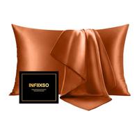 INFIIXSO Silk Pillow Cases 2 Pack Standard Size, Ultra Smooth & Soft Mulberry Silk Pillow Case for Hair and Skin, Breathable Cooling Silk Pillowcase with Hidden Zipper (Brunt Orange, 20x26 Inches)