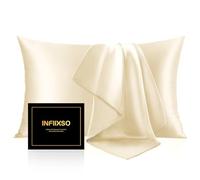 INFIIXSO Silk Pillow Cases 2 Pack Standard Size, Ultra Smooth & Soft Mulberry Silk Pillow Case for Hair and Skin, Breathable Cooling Silk Pillowcase with Hidden Zipper (Ivory, 20x26 Inches)