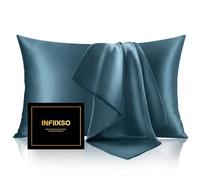 INFIIXSO Mulberry Silk Pillowcase for Hair and Skin, Silk Pillow Cases Standard Size Set of 2 with Hidden Zipper 20"x26", Ultra Smooth and Soft Cooling Pillow Cases for Hot Sleepers(Bluesteel,2 Pack)