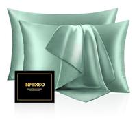 INFIIXSO Silk Pillow Cases Queen Size Set of 2, Hidden Zipper, Mint Green