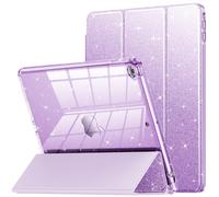 INFILAND Case for iPad 6th/5th Generation 9.7 Inch 2018/2017, iPad Air 2 Cute Glitter Clear Protective Cover for Kids, Girls, Woman, with Pencil Holder (Purple)