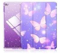 INFILAND Case for iPad 6th/5th Generation 9.7 Inch 2018/2017, iPad Air 2 Cute Glitter Clear Protective Cover for Kids, Girls, Woman, with Pencil Holder (Purple Flutter)