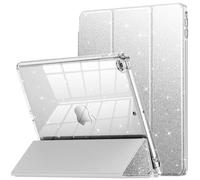 INFILAND Case for iPad 6th/5th Generation 9.7 Inch 2018/2017, iPad Air 2 Cute Glitter Clear Protective Cover for Kids, Girls, Woman, with Pencil Holder (Silver)