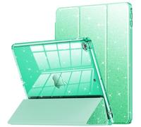 INFILAND Case for iPad 6th/5th Generation 9.7 Inch 2018/2017, iPad Air 2 Cute Glitter Clear Protective Cover for Kids, Girls, Woman, with Pencil Holder (Seafoam Green)