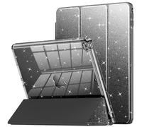 INFILAND Case for iPad 6th/5th Generation 9.7 Inch 2018/2017, iPad Air 2 Cute Glitter Clear Protective Cover for Kids, Girls, Woman, with Pencil Holder (Black)