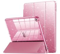 INFILAND Case for iPad 6th/5th Generation 9.7 Inch 2018/2017, iPad Air 2 Cute Glitter Clear Protective Cover for Kids, Girls, Woman, with Pencil Holder (Pink)