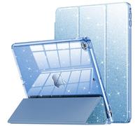 INFILAND Case for iPad 6th/5th Generation 9.7 Inch 2018/2017, iPad Air 2 Cute Glitter Clear Protective Cover for Kids, Girls, Woman, with Pencil Holder (Blue)
