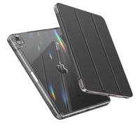 INFILAND Case for iPad Air 5/4, 10.9-inch 2022/2020 Air 5th/4th Generation with Pencil Holder Wireless Charging Crystal Clear Back Shockproof Soft Frame Slim Stand Smart Tablet Cover (Space Gray)