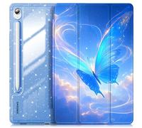INFILAND Case for Samsung Galaxy Tab S10 Lite/S10 FE/S9 FE 5G 10.9 Inch/Tab S9 11 Inch with S Pen Holder, Glitter Cute Cover with Sparkly Clear Back [Auto Wake/Sleep] for Girls Kids(Blue Flutter)