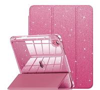 INFILAND Compatible with iPad A16 11th Generation 11 Inch 2025 Case, iPad Case 10th Generation 10.9 Inch, Glitter Cover with Sparkly Clear Back, Pencil Holder, for Kids Girls (Rose Pink)