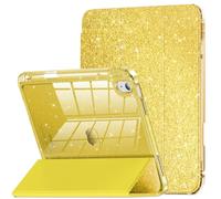 INFILAND Compatible with iPad A16 11th Generation 11 Inch 2025 Case, iPad Case 10th Generation 10.9 Inch, Glitter Cover with Sparkly Clear Back, Pencil Holder, for Kids Girls (Golden Yellow)