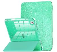INFILAND Compatible with iPad A16 11th Generation 11 Inch 2025 Case, iPad Case 10th Generation 10.9 Inch, Glitter Cover with Sparkly Clear Back, Pencil Holder, for Kids Girls (Seafoam Green)
