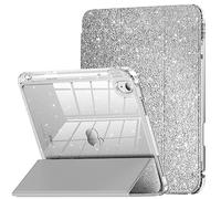 INFILAND Compatible with iPad A16 11th Generation 11 Inch 2025 Case, iPad Case 10th Generation 10.9 Inch, Glitter Cover with Sparkly Clear Back, Pencil Holder, for Kids Girls (Silver)
