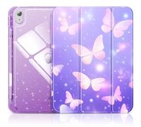INFILAND Compatible with iPad A16 11th Generation 11 Inch 2025 Case, iPad Case 10th Generation 10.9 Inch, Glitter Cover with Sparkly Clear Back, Pencil Holder, for Kids Girls (Purple Flutter)