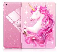 INFILAND for iPad 9th Generation 2021/ iPad 8th Generation 2020/ iPad 7th Generation 2019 Case 10.2 inch, Glitter Cover with Clear Back, Pencil Holder for Kids Girls (Pink Unicorn Dream)