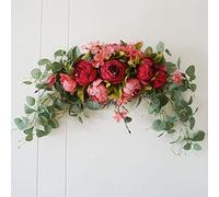 INFILM 30Inch Wedding Artificial Peony with Green Leaves Swag,Handmade Flowers Backdrop Table Runner Centerpiece Garland for Arch Front Door Wall Home Hanging Wreath Decor
