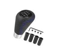 INFINAUTO Black 6 Speed Car Gear Shift Knob PU Leather with Hole Blue Stitches Stylish Design