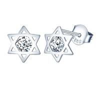 INFINIONLY Elegant Hexagonal Star Earrings Studs, 925 Silver Earrings for Women and Girl, Silver Star Studs Inlaid Zirconia, Hypoallergenic Ear Jewellery for Ladies