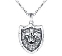 INFINIONLY Fashion Men Stainless Steel Necklace Pendant Vintage Lion King Shield Pendant with 55cm Chain Creative Necklaces for Teenagers Boy