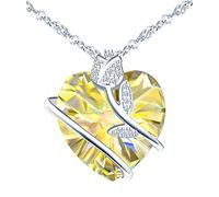 INFINIONLY Heart of the Ocean Crystal Necklace, Women's Heart Colorful Gradient Crystal Necklace Pendant, Surrounded by rose flower, 925 Silver, Inlaid shiny zircon, With 45cm water wave chain