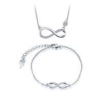 INFINIONLY Jewellery Sets, Women's girl's Necklace pendant and Bracelet, 925 sterling silver necklace bracelet, Elegant diamond infinity symbol pendant bracelet, Inlaid zircon, silver