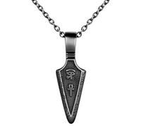 INFINIONLY Mens Stainless Steel Necklace Pendant: Vintage Black Arrowhead Pendant for Teenager - Creative Necklaces with 55cm Chain - Novelty Jewellery