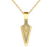 INFINIONLY Mens Stainless Steel Necklace Pendant: Vintage Gold Arrowhead Pendant for Teenager - Creative Necklaces with 55cm Chain - Novelty Jewellery
