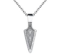 INFINIONLY Mens Stainless Steel Necklace Pendant: Vintage Silver Arrowhead Pendant for Teenager - Creative Necklaces with 55cm Chain - Novelty Jewellery