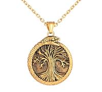 INFINIONLY Mens Womens Tree of Life Medallion Necklace: Vintage Stainless Steel Gold Tree Pendant Coins with Snake for Teenagers - Creative Carving Floral Necklaces with 55cm Chain