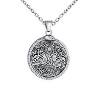 INFINIONLY Tree of Life Medallion Necklace for Mens Womens: Fashion Stainless Steel Amulet Round Pendant Coins for Teenagers - Vintage Carving Floral Necklaces with 55cm Chain - Novelty Jewellery