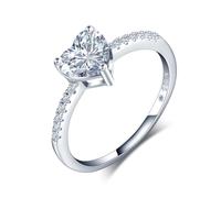 INFINIONLY Women Solitaire Heart Diamond Ring 925 Silver Wedding Bands Engagement Rings D Colour VVS1 Perfect Cut 6.5mm 1 Carat Moissanite with GRA Certificate Party Jewellery, Ring Size: M 1/2