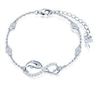 INFINIONLY Women's Girl's Bracelet, 925 sterling silver bracelet, Infinity symbol bracelet with cute dolphin, decorate diamonds, hearts or stars, inlaid zircon, silver, Ocean element jewelry