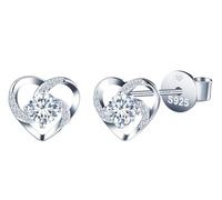 INFINIONLY Womens Girls Diamond Heart Earrings Studs 925 Silver Heart Studs 1 Carat Moissanite D Colour VVS1 Perfect Cut 5mm Round Diamond with GRA Certificate Wedding Party Jewellery