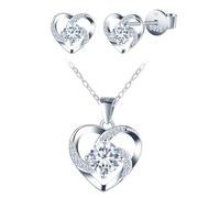 INFINIONLY Womens Girls Diamond Necklaces and Earrings Studs 925 Silver Jewellery Sets Heart Necklets and Studs D Colour VVS1 Perfect Cut 2 Carat Moissanite GRA Certificate Wedding Party Jewellery
