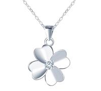 INFINIONLY Womens Girls Four Leaf Clover Diamond Necklace Pendant 925 Silver Clover Necklets Chains D Colour VVS1 Perfect Cut 4mm Round Moissanite GRA Certificate Elegant Wedding Party Jewellery