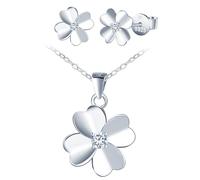 INFINIONLY Womens Girls Four Leaf Clover Diamond Necklace Pendant and Earrings Studs 925 Silver Clover Jewellery Sets D Colour VVS1 Round Moissanite GRA Certificate Elegant Wedding Party Jewellery