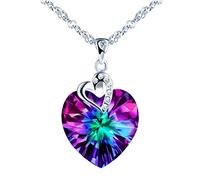 INFINIONLY Women's girl's Heart Crystal Necklace Pendant, Elegant 925 sterling silver necklace, Heart of the Ocean colored crystal necklace pendant, with mini heart, 45cm chain, zircon, colorful