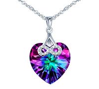 INFINIONLY Women's girl's Heart Crystal Necklace Pendant, Elegant 925 sterling silver necklace, Heart of the Ocean crystal necklace pendant, with mini infinity symbol, 45cm chain, zircon, colorful