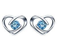 INFINIONLY Women's girl's Heart Earrings Studs, 925 sterling silver earring stud, Heart zircon earrings studs, Elegant solitaire earrings, Perfect cutting process, Ocean blue