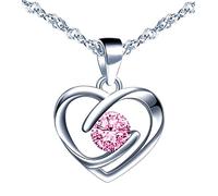 INFINIONLY Women's girl's Heart Necklace Pendant, 925 sterling silver necklaces, Heart zircon pendant, Elegant solitaire pendant, Perfect cutting process, Pink